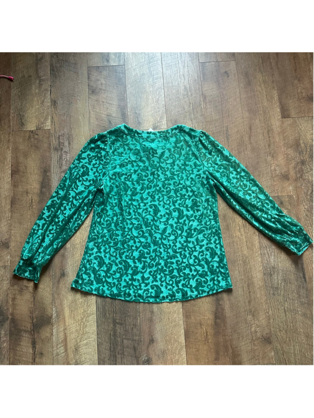 Women's Kim Rogers Green Velvet Floral Blouse Size M F26 - Picture 13 of 14
